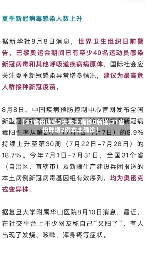 【31省份连续2天本土确诊0新增,31省份昨增2例本土确诊】
