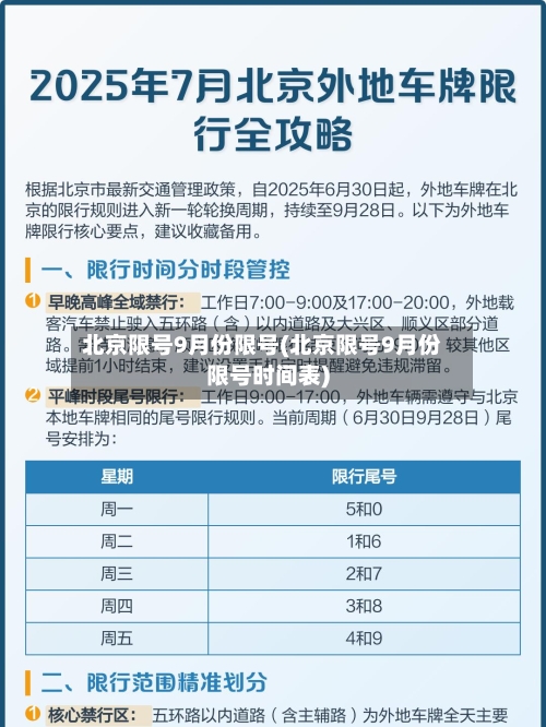 北京限号9月份限号(北京限号9月份限号时间表)