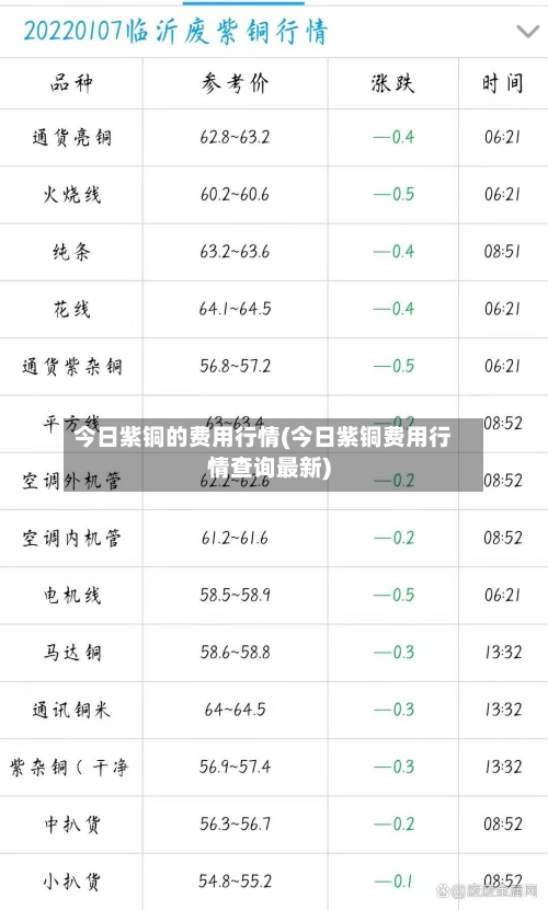 今日紫铜的费用行情(今日紫铜费用行情查询最新)