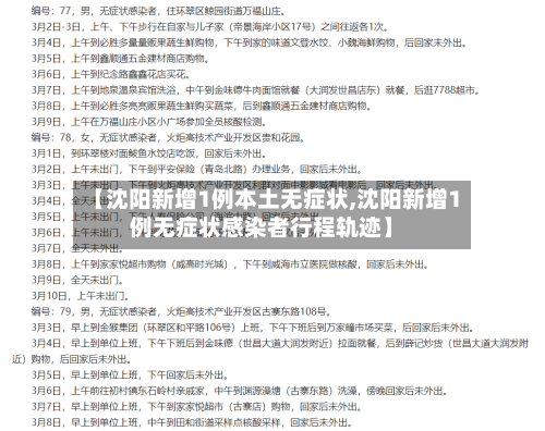 【沈阳新增1例本土无症状,沈阳新增1例无症状感染者行程轨迹】