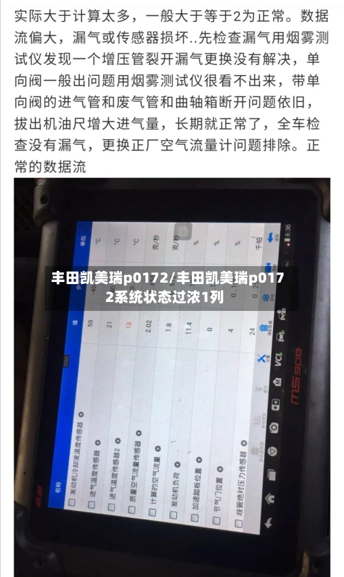 丰田凯美瑞p0172/丰田凯美瑞p0172系统状态过浓1列