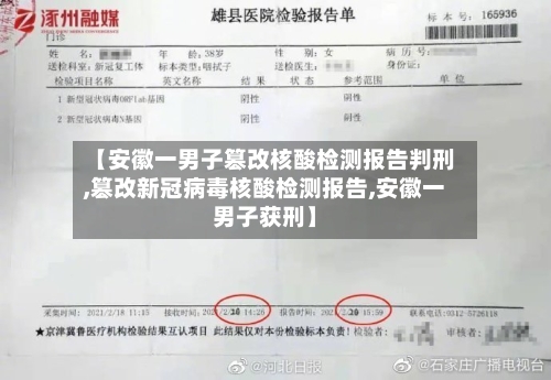 【安徽一男子篡改核酸检测报告判刑,篡改新冠病毒核酸检测报告,安徽一男子获刑】
