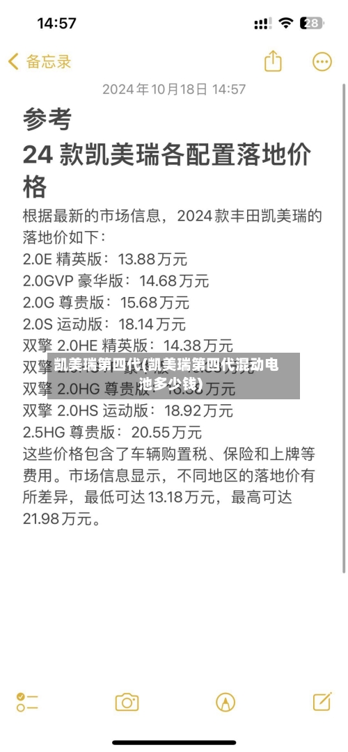 凯美瑞第四代(凯美瑞第四代混动电池多少钱)